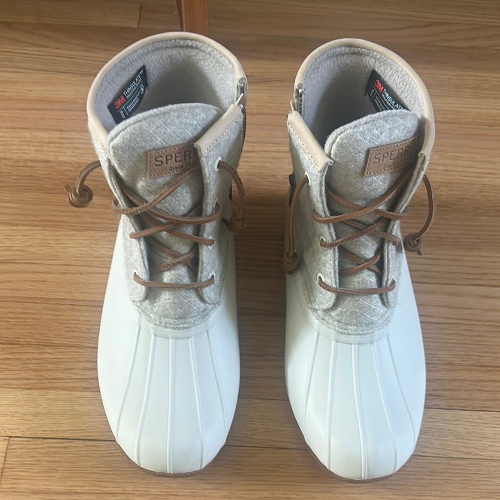 Sperry Cream and Tan Duck Boots